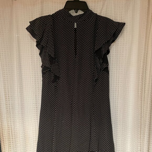 Karen Millen Black White Ruffle Keyhole Tie Neck Dress Size 6 - Picture 6 of 9